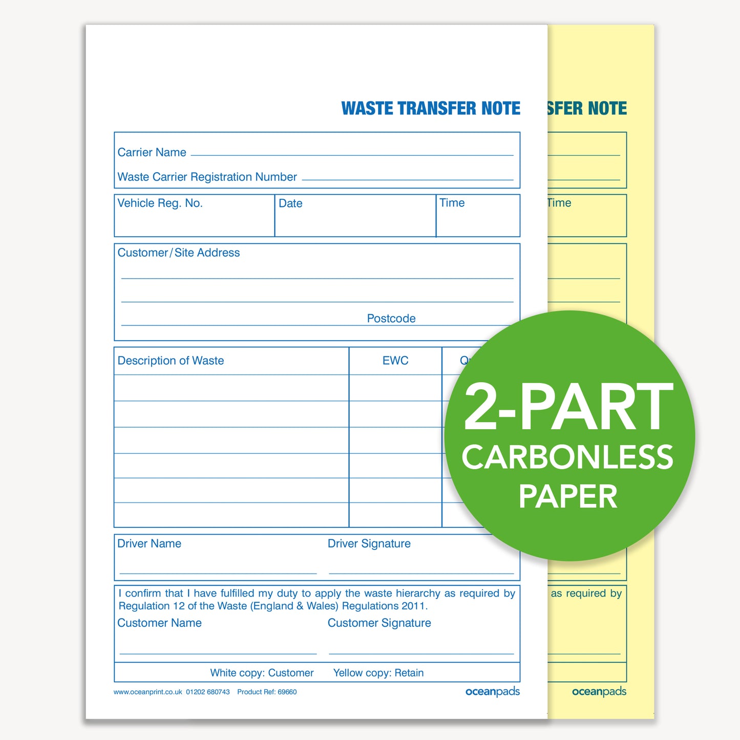 Waste Transfer Note, A5, Duplicate (69660)