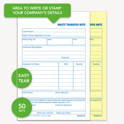 Waste Transfer Note, A5, Duplicate (69660)