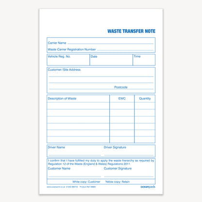 Waste Transfer Note, A5, Duplicate (69660)