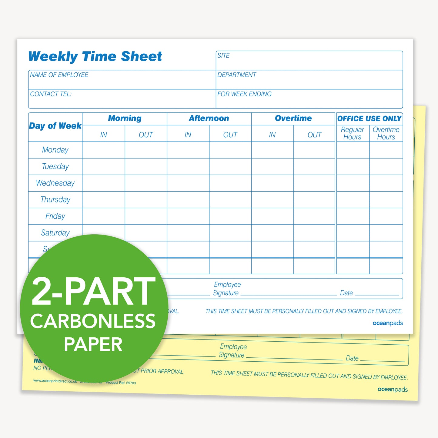 Weekly Employee Time Sheet Pad, Duplicate, A5