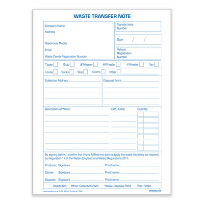 Waste Transfer Note A5 50 Sets Book 3-Part Carbonless Paper (70055)