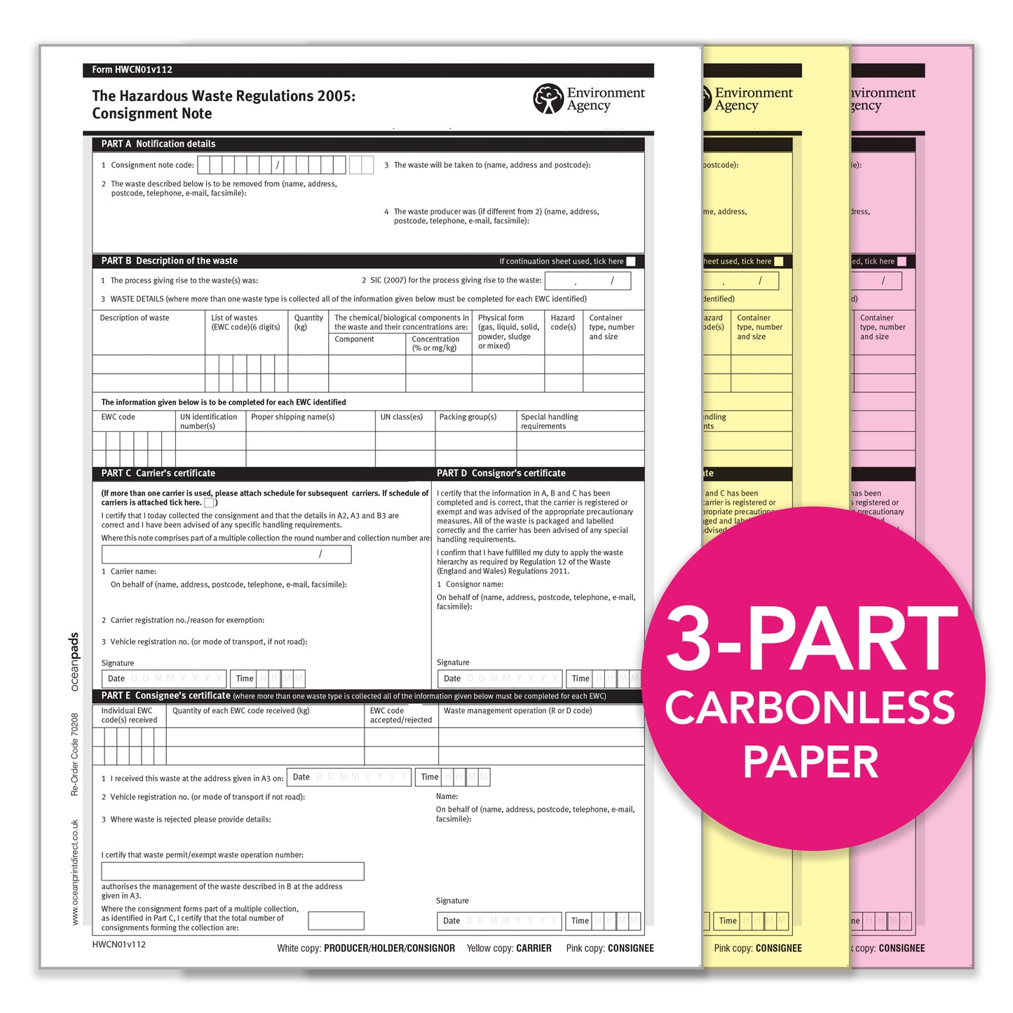 Environment Agency Hazardous Waste Consignment Note HWCN01v112 (70208)