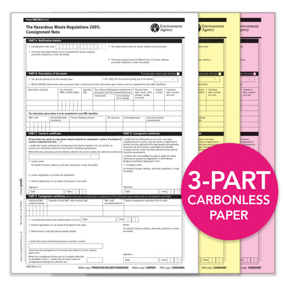 Environment Agency Hazardous Waste Consignment Note HWCN01v112 (70208)