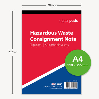 Environment Agency Hazardous Waste Consignment Note HWCN01v112 (70208)