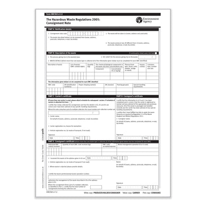 Environment Agency Hazardous Waste Consignment Note HWCN01v112 (70208)