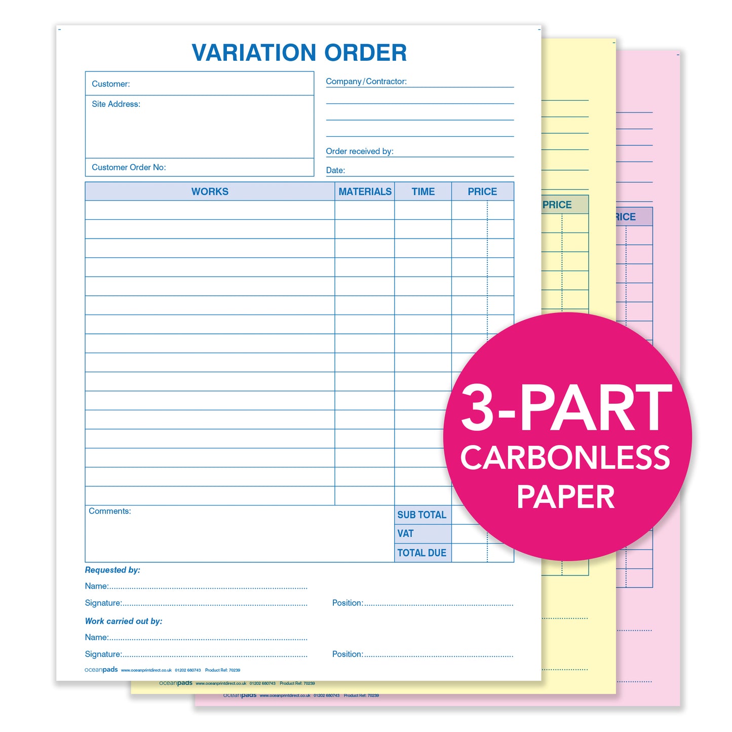 Variation Order Book for Builders, Plumbers, Carpenters, Electricians, Decorators and Other Trades (70239)