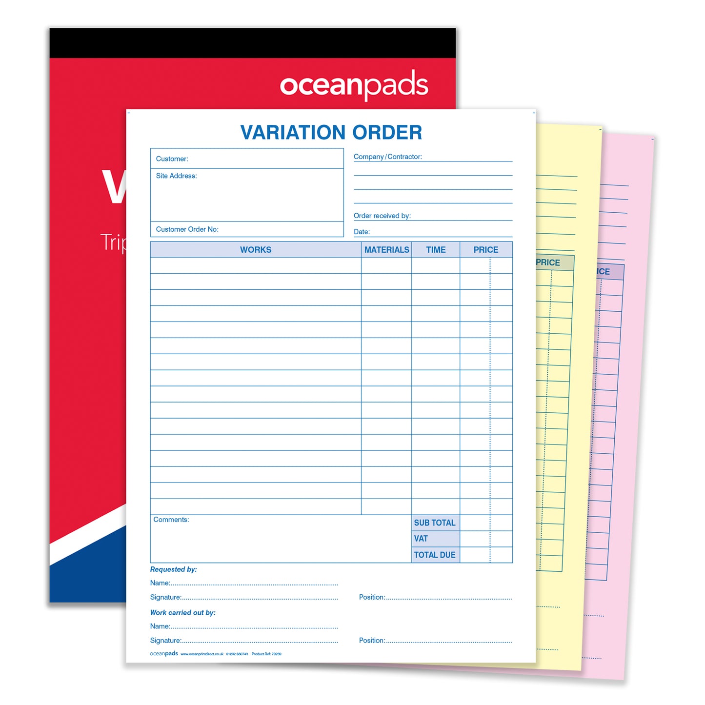 Variation Order Book for Builders, Plumbers, Carpenters, Electricians, Decorators and Other Trades (70239)