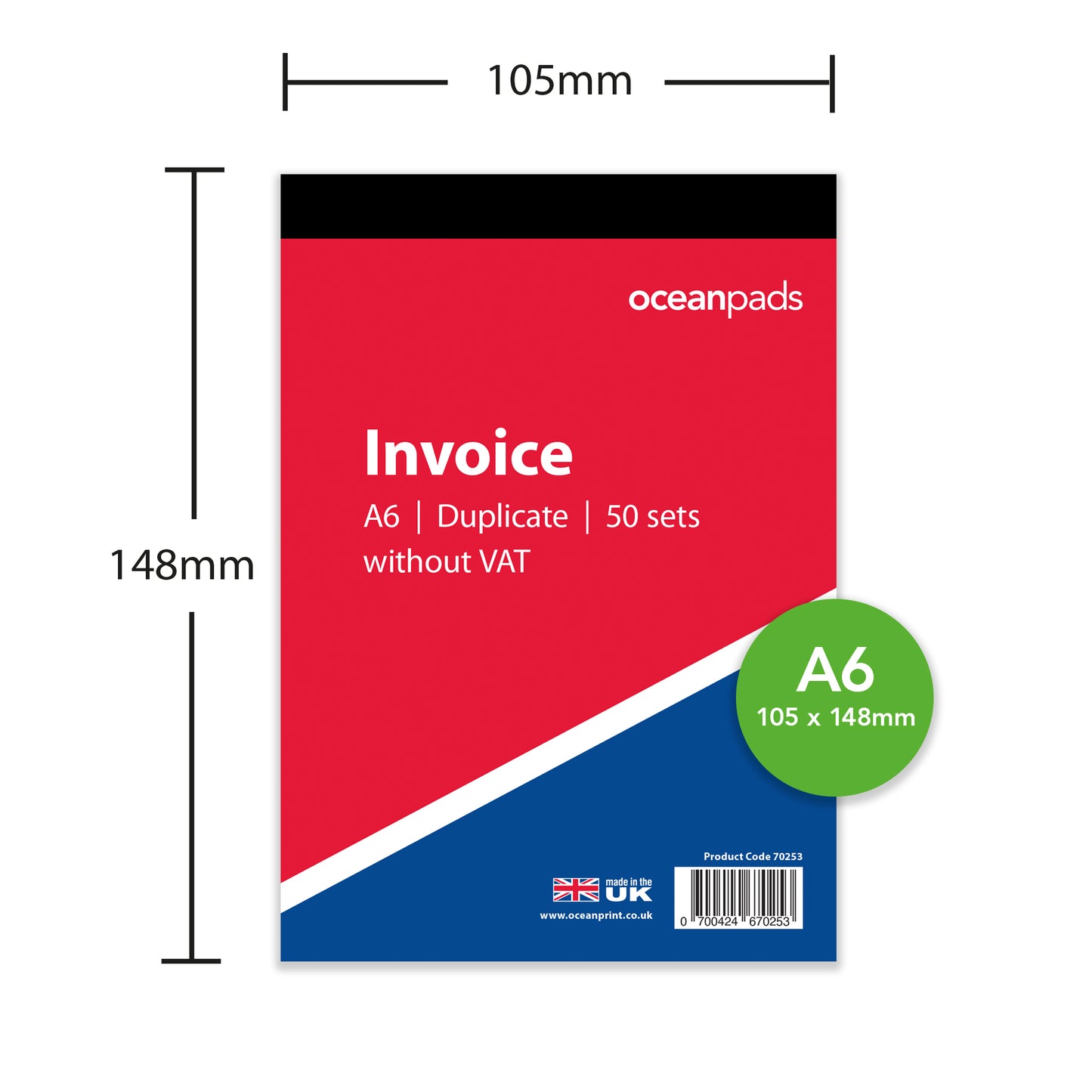 Small Invoice Book Duplicate Without VAT, A6 105 x 148mm, 2-Part Carbonless (70253)