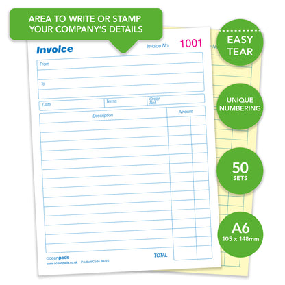 Small Invoice Book Duplicate Without VAT, A6 105 x 148mm, 2-Part Carbonless (70253)