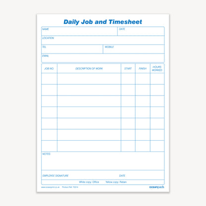 Daily Job and Timesheet Book A5 Duplicate Carbonless