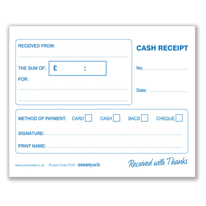 Cash Receipt Book for Small Businesses, Self Employed, Taxis, Schools, Charities (70147)