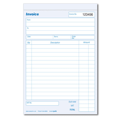 Invoice Book A5 Duplicate with VAT for Small Business Self Employed (69684)